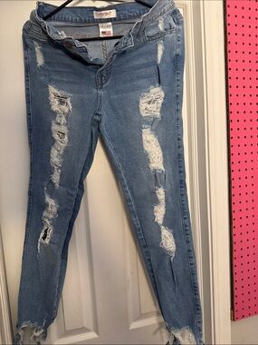 Vibrant Light Blue Ripped Skinny Jeans